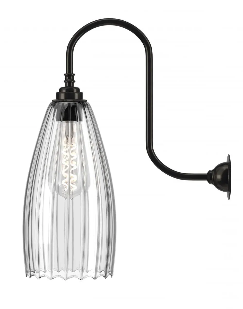 Upton Large Swan Neck Wall Light - Bronze, Ribbed Glass