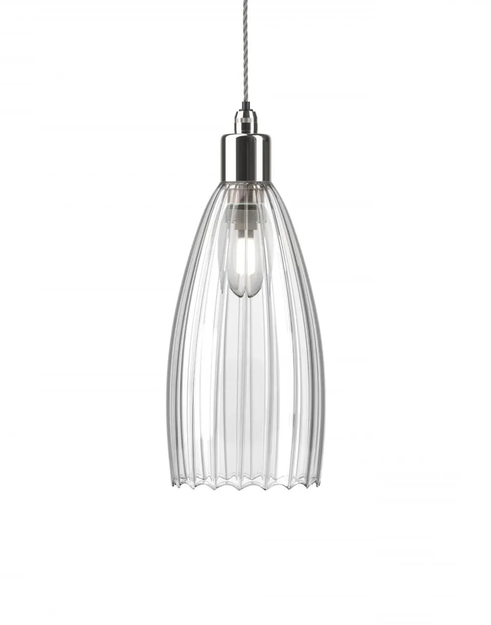Upton Medium Bathroom Pendant Light - Nickel, Ribbed Glass