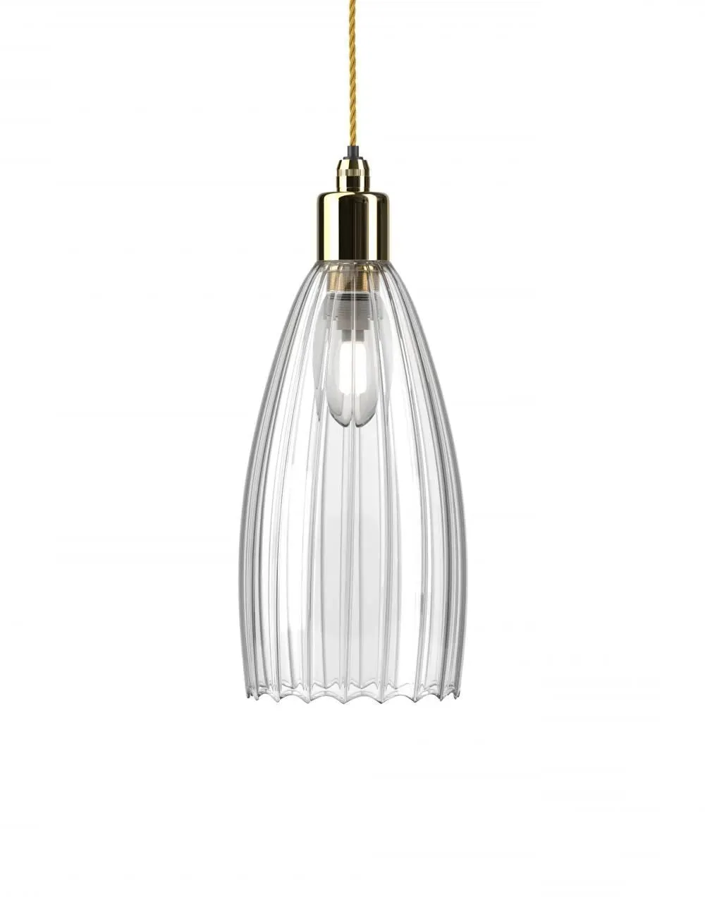 Upton Medium Bathroom Pendant Light - Polished Brass, Ribbed Glass