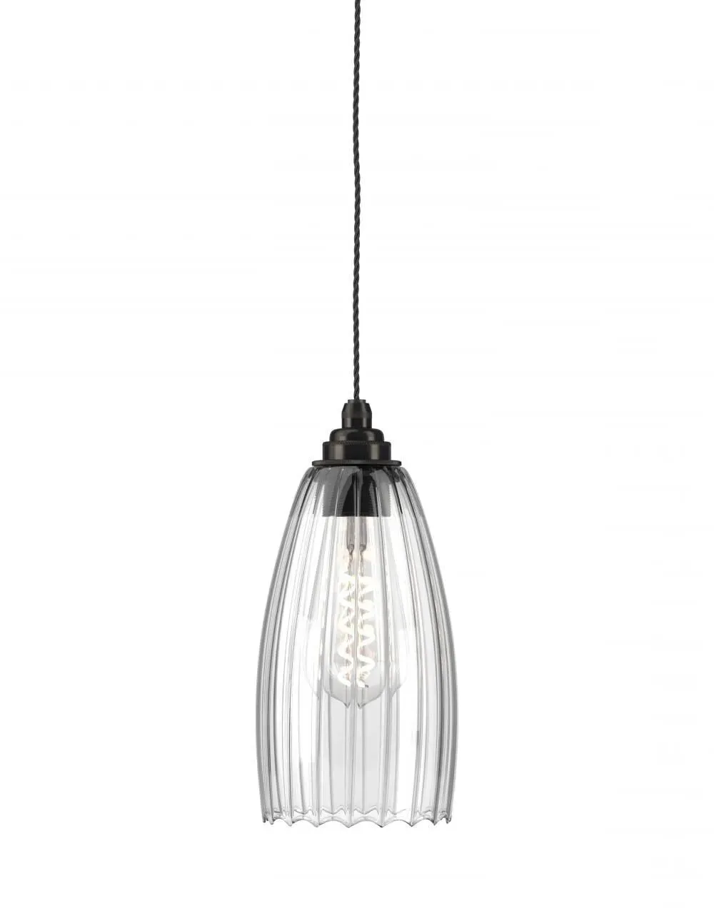 Upton Medium Pendant Light - Bronze, Ribbed Glass