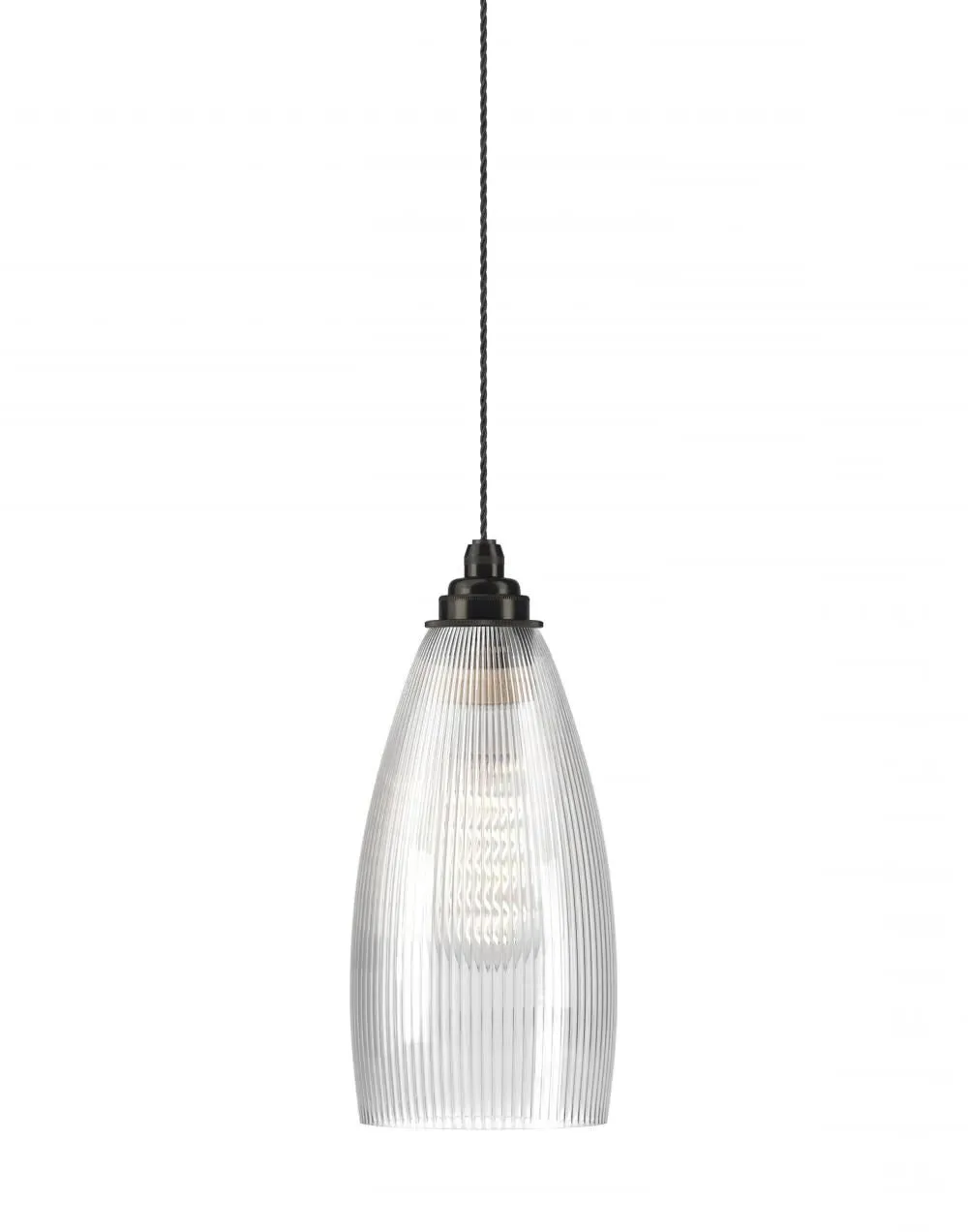 Upton Medium Pendant Light - Bronze, Skinny Ribbed Glass