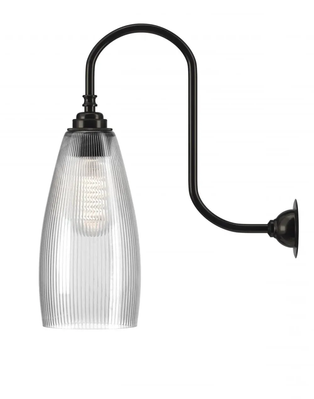 Upton Medium Swan Neck Wall Light - Bronze, Skinny Ribbed Glass