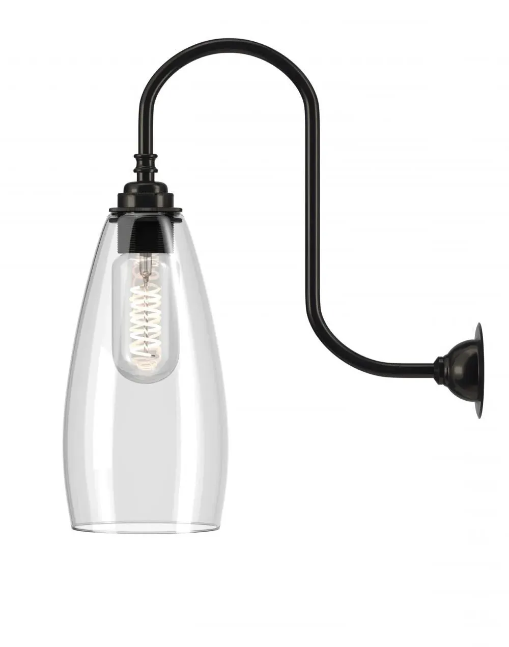 Upton Swan Neck Medium Wall Light - Bronze, Clear Glass