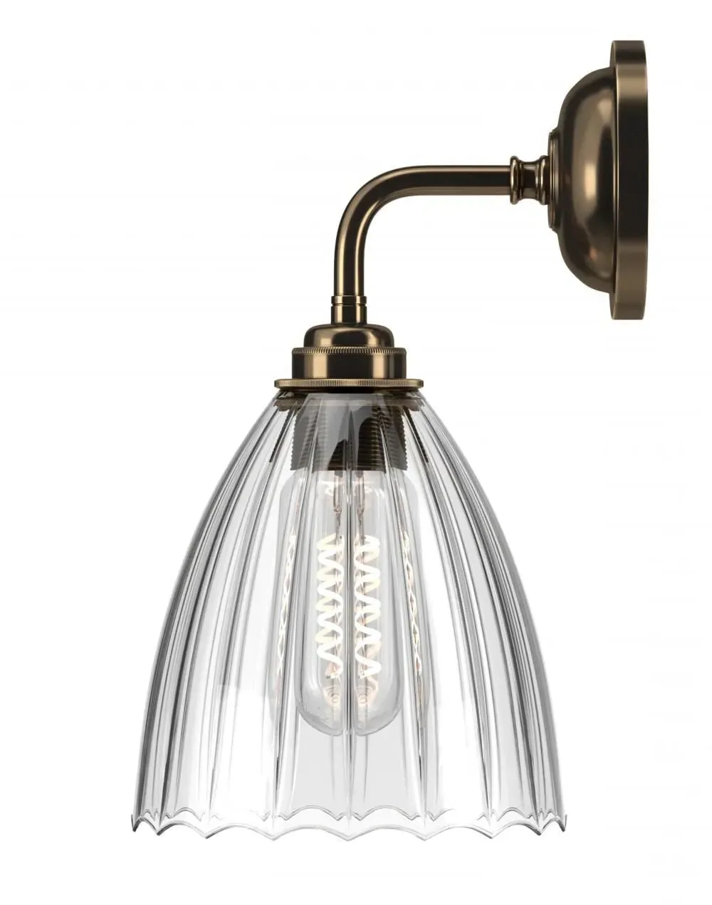 Wall Light with Ribbed Glass - Antique Brass