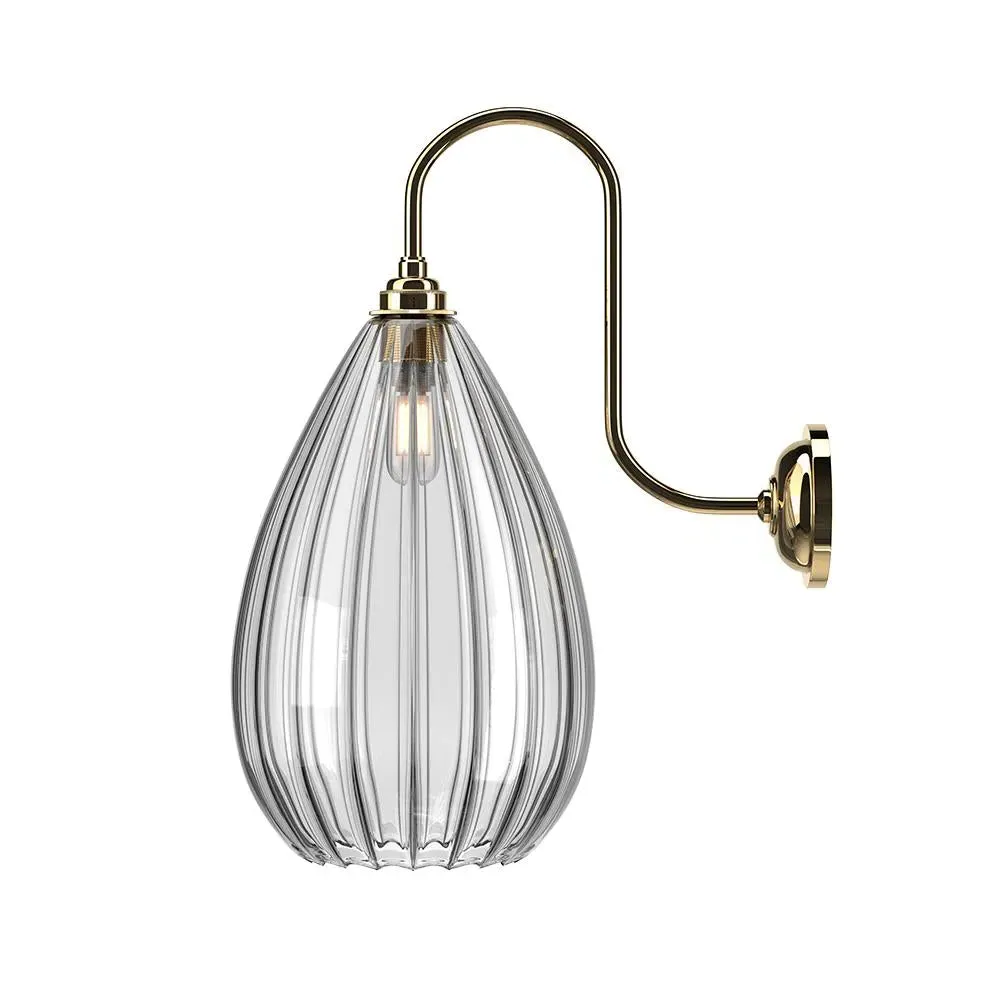 Wellington Swan Neck Bathroom Wall Light - Antique Brass, Glass