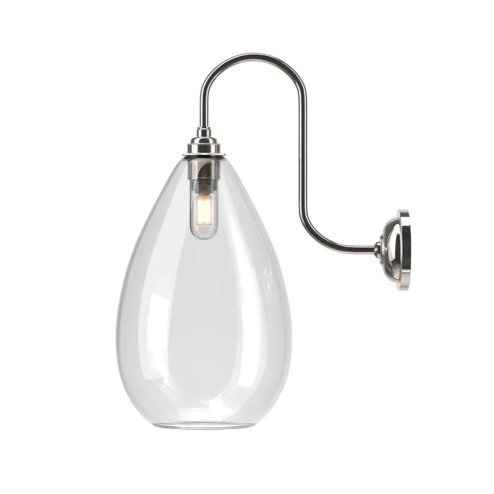 Wellington Swan Neck Bathroom Wall Light - Antique Brass, Glass