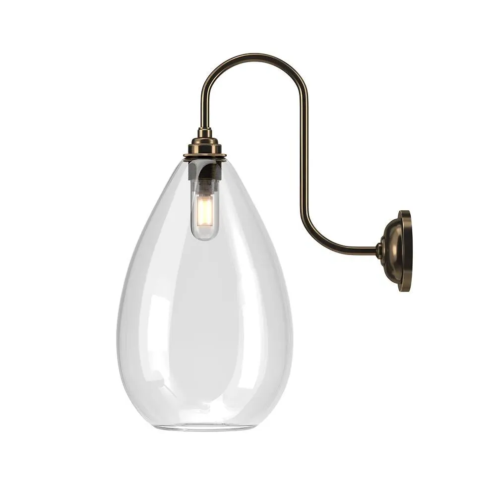 Wellington Swan Neck Bathroom Wall Light - Antique Brass, Glass image