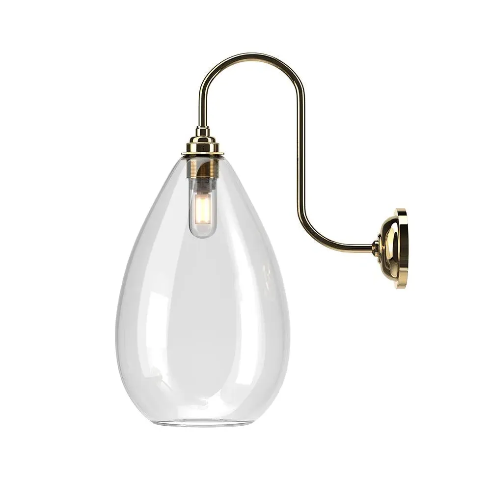 Wellington Swan Neck Bathroom Wall Light - Polished Brass, Glass