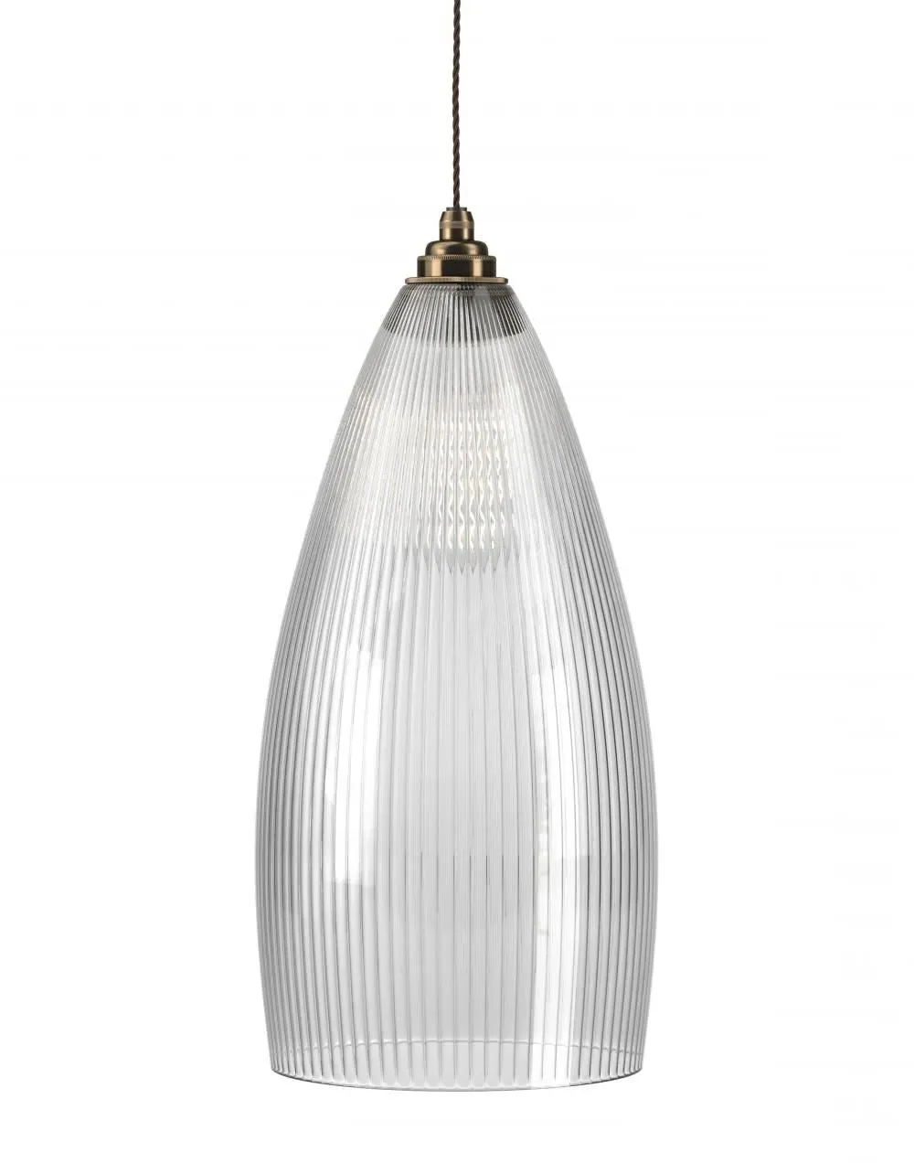XL Pendant Light Ribbed Glass - Antique Brass