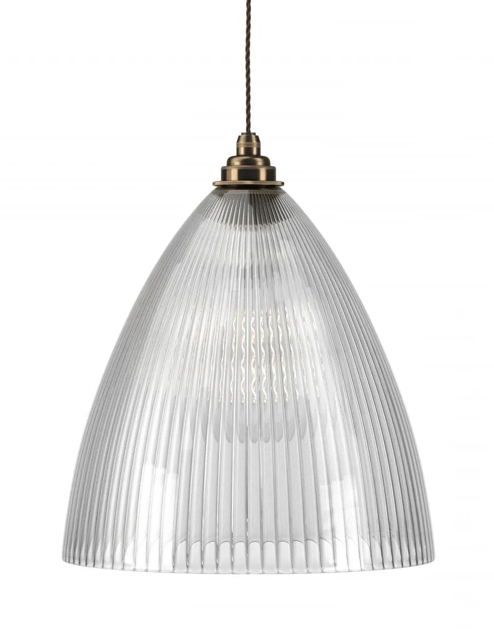 XL Pendant Light Ribbed Glass - Antique Brass