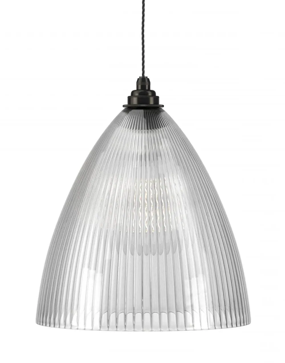 XL Pendant Light with Ribbed Glass - Brass