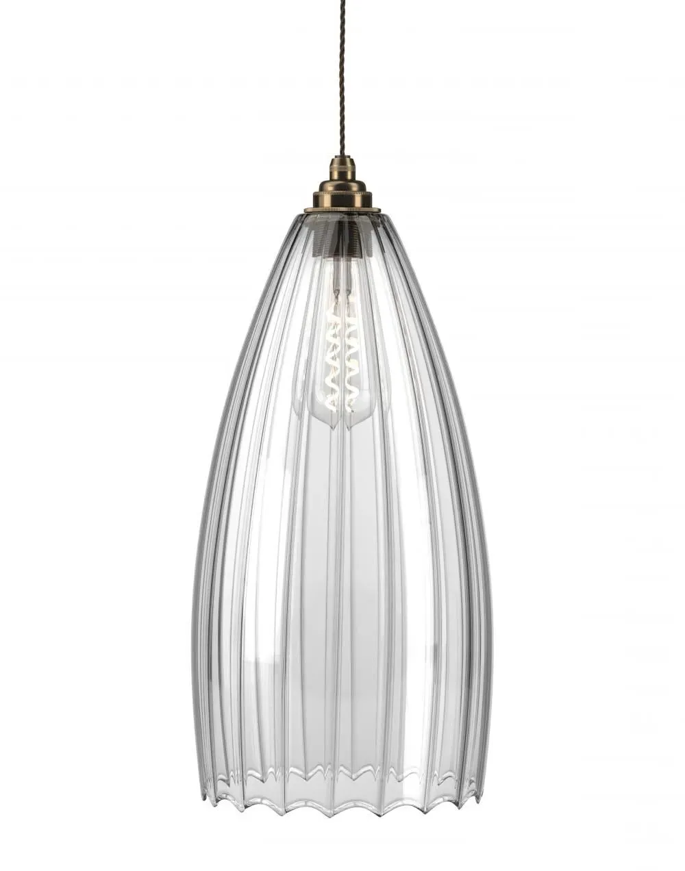 XL Pendant Light with Ribbed Glass - Brass