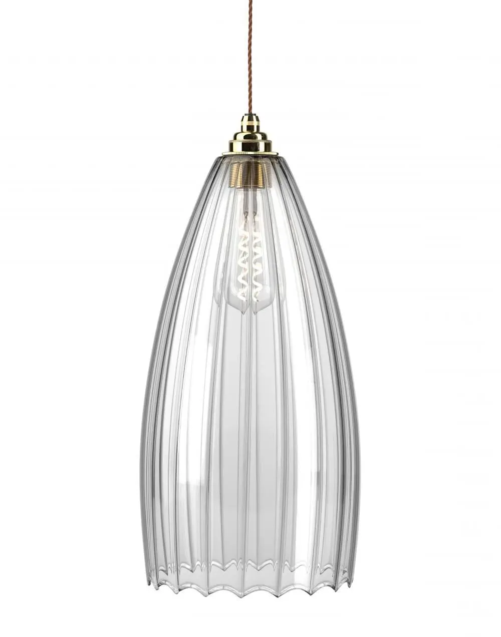 XL Pendant Light with Ribbed Glass - Brass