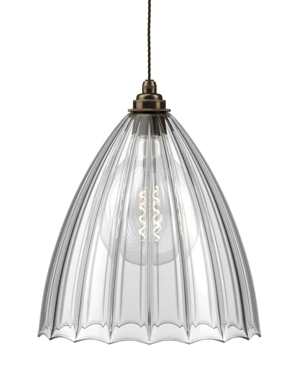 XL Pendant Light with Ribbed Glass - Brass