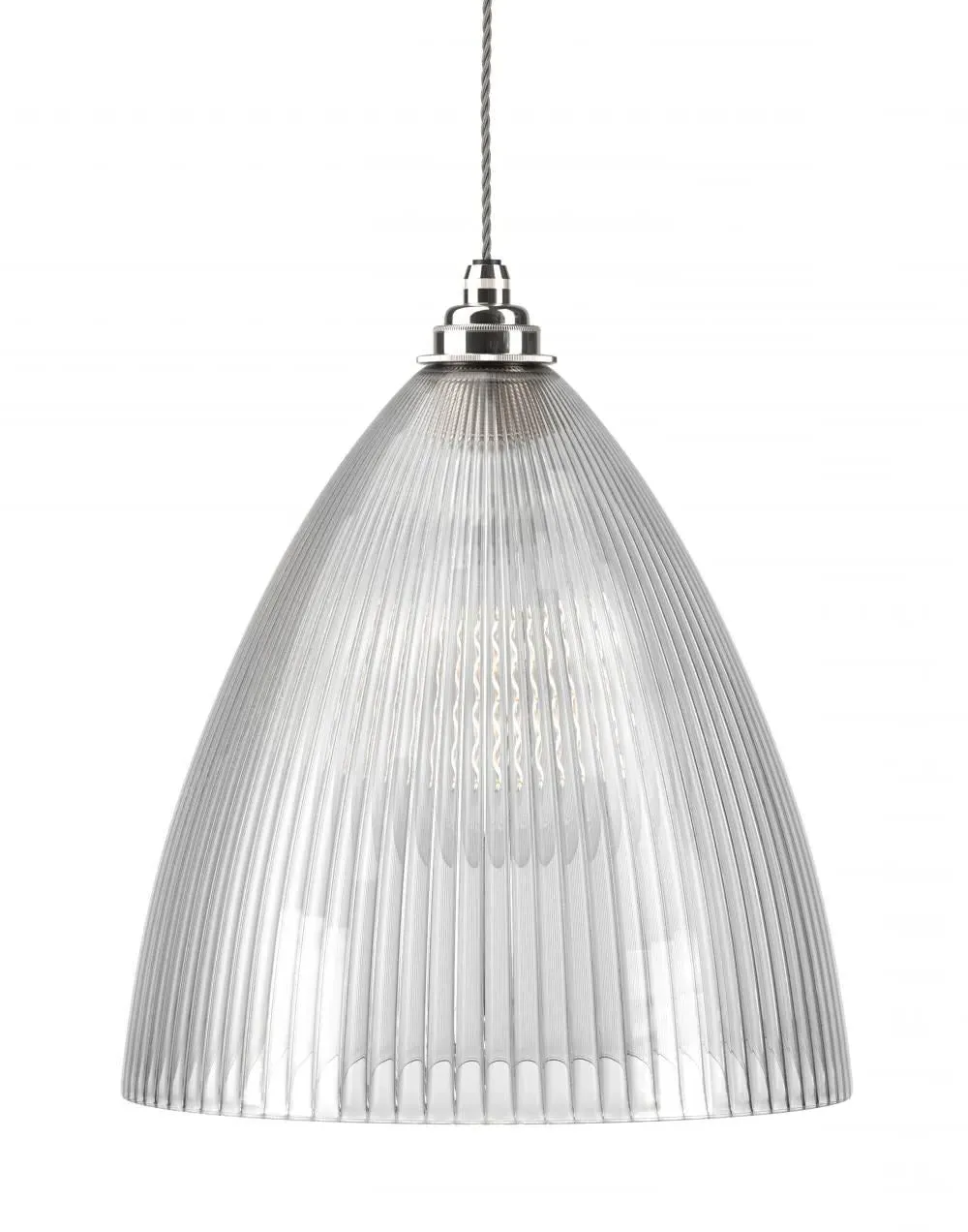 XL Pendant Light with Ribbed Glass - Nickel