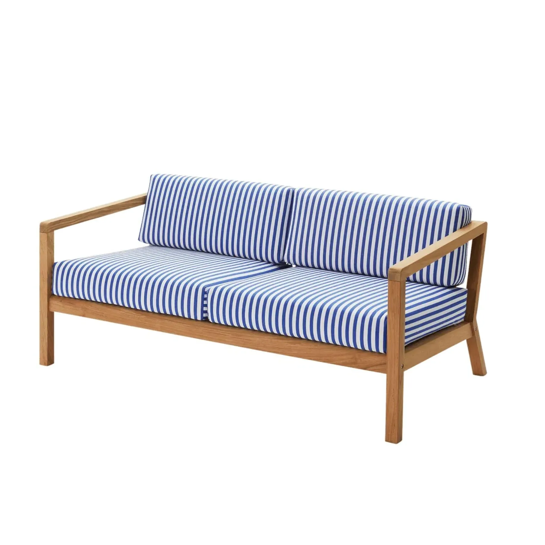 2-Seater Outdoor Sofa - Blue Stripe, Teak image