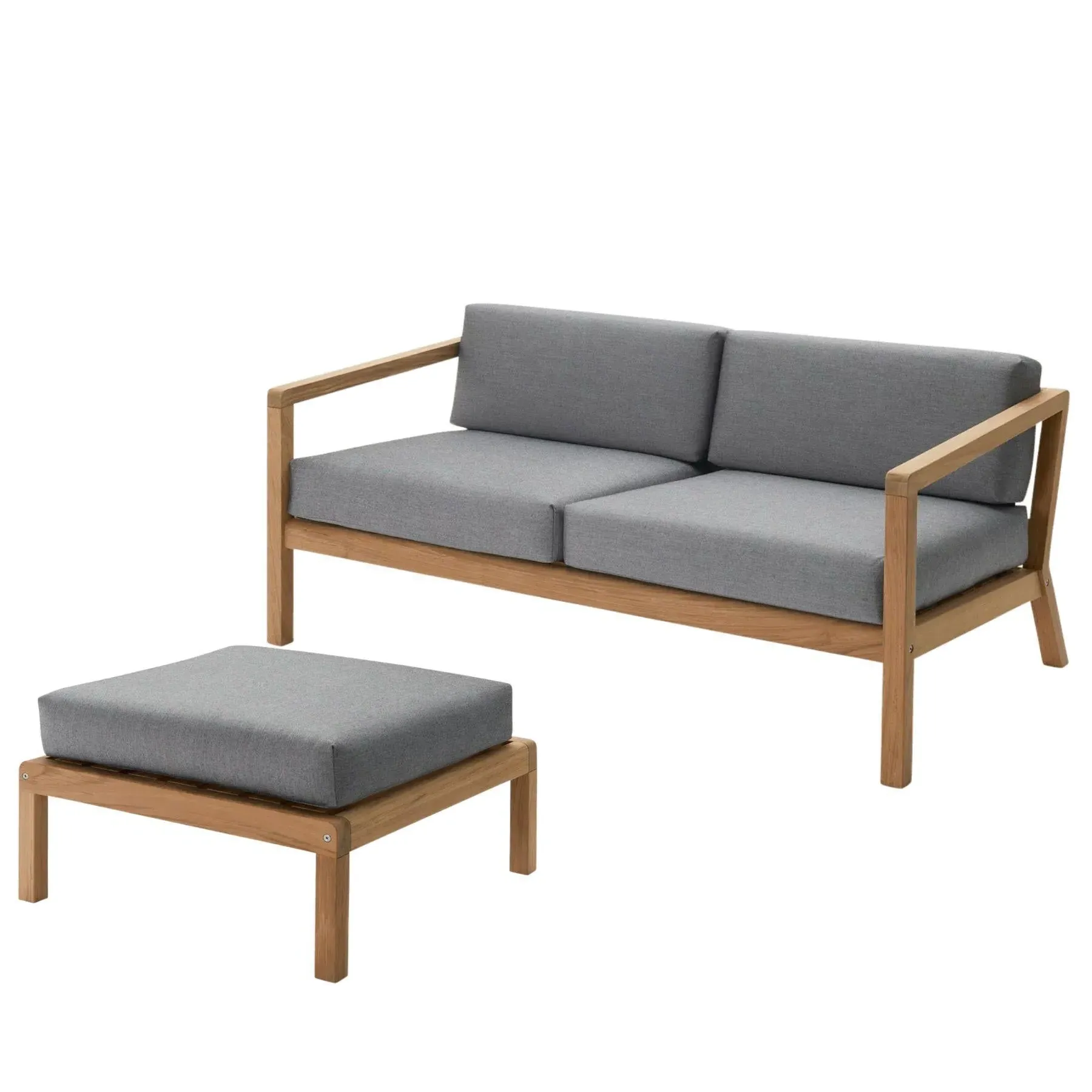 2-Seater Outdoor Sofa with Footstool - Ash, Teak
