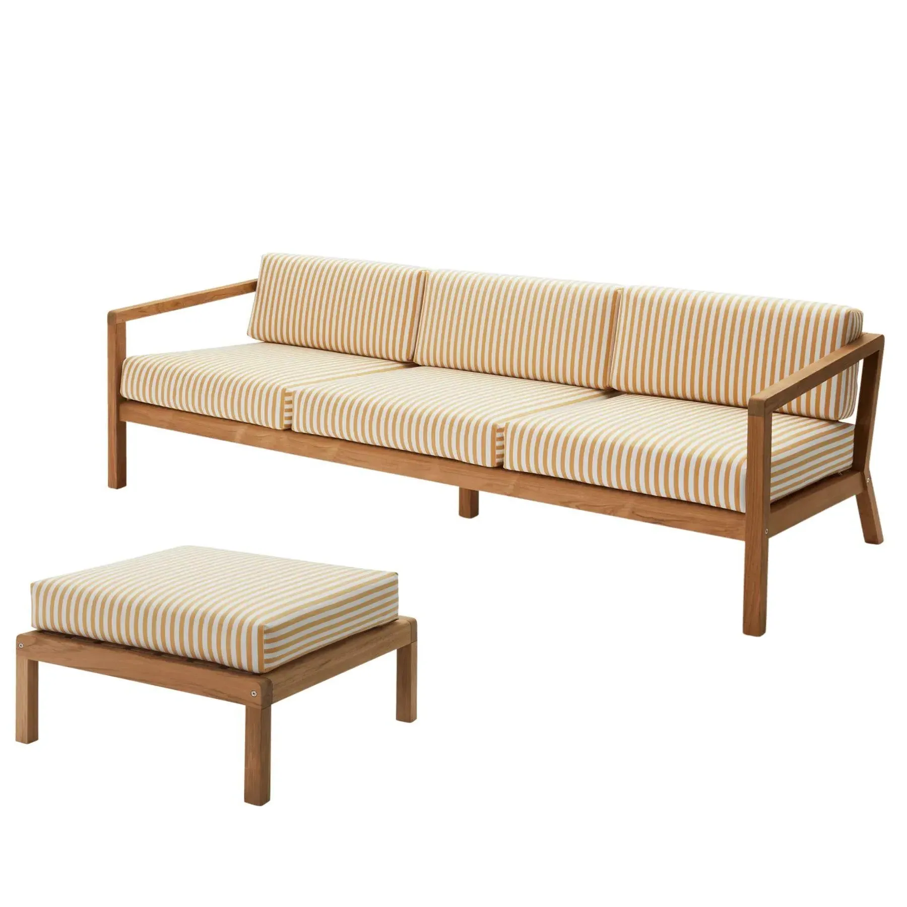 3-Seater Outdoor Sofa - Yellow Stripe, Teak