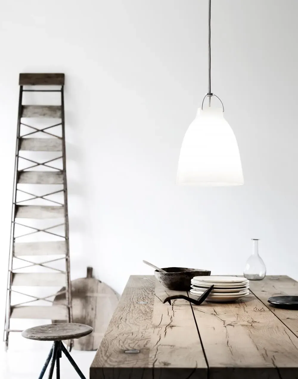 40cm Pendant Light - White, Opal Glass