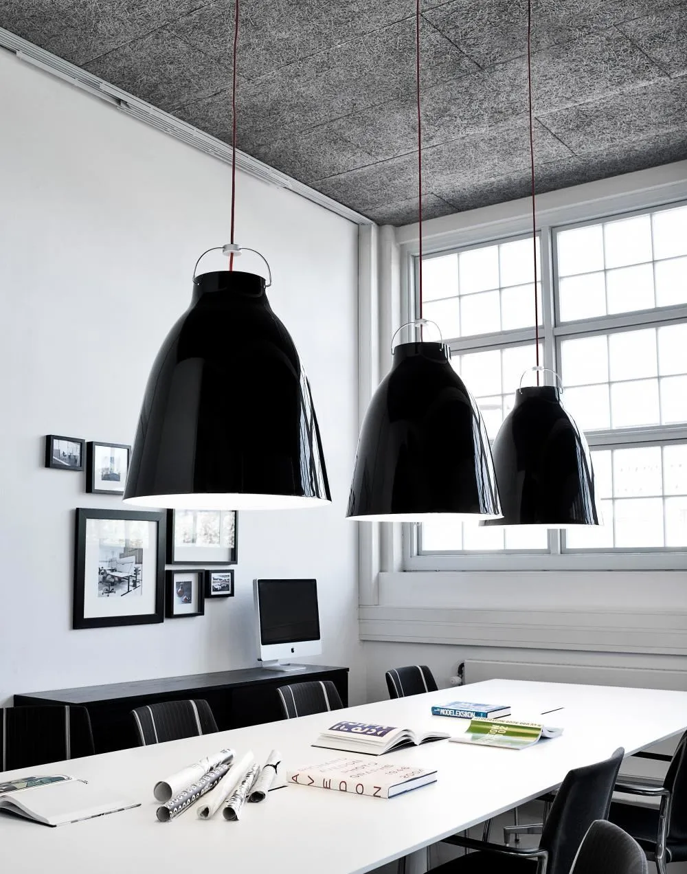 40cm Pendant Light with Gloss Shade - Black, Metal