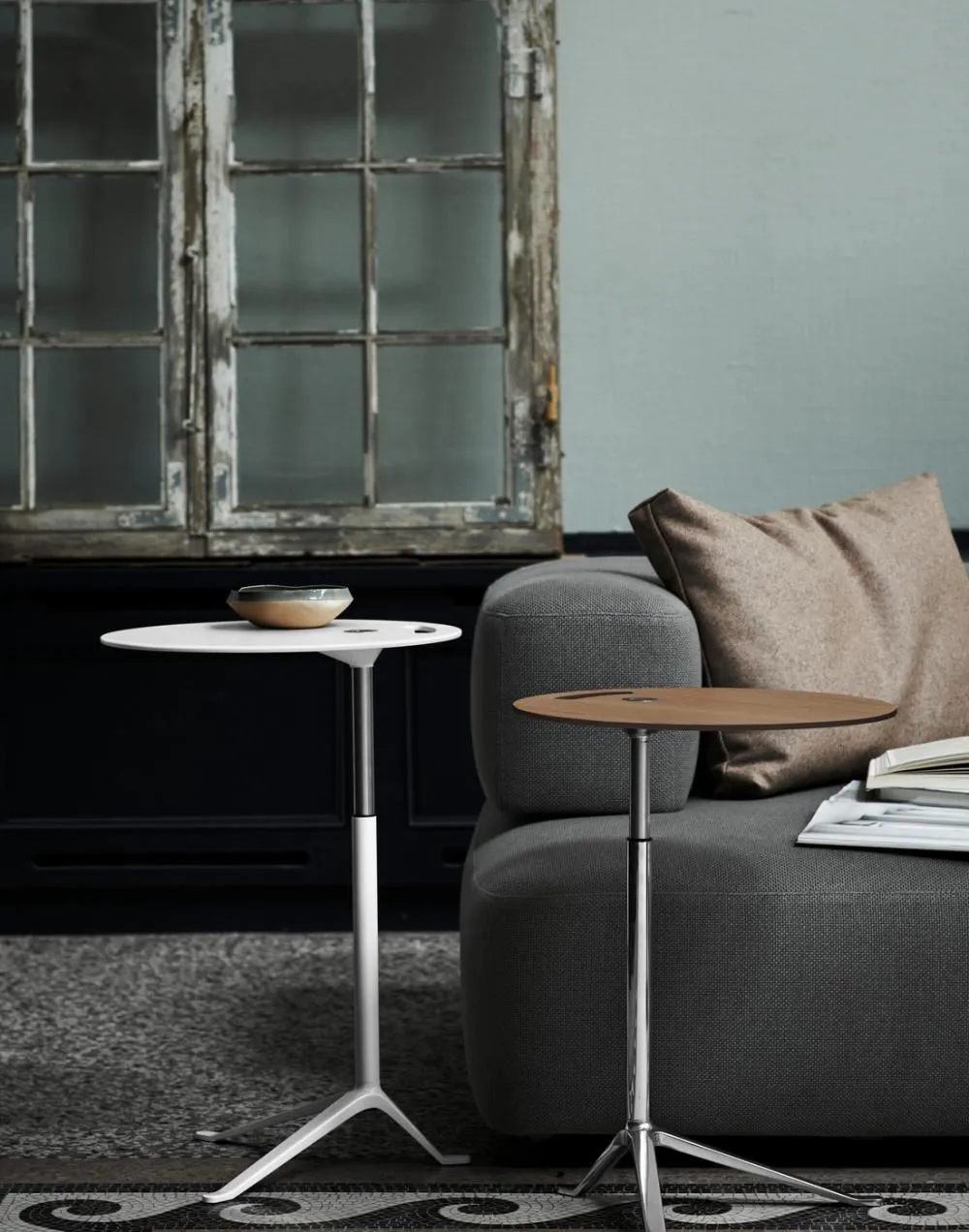 Adjustable Side Table - Walnut, Powder Coated