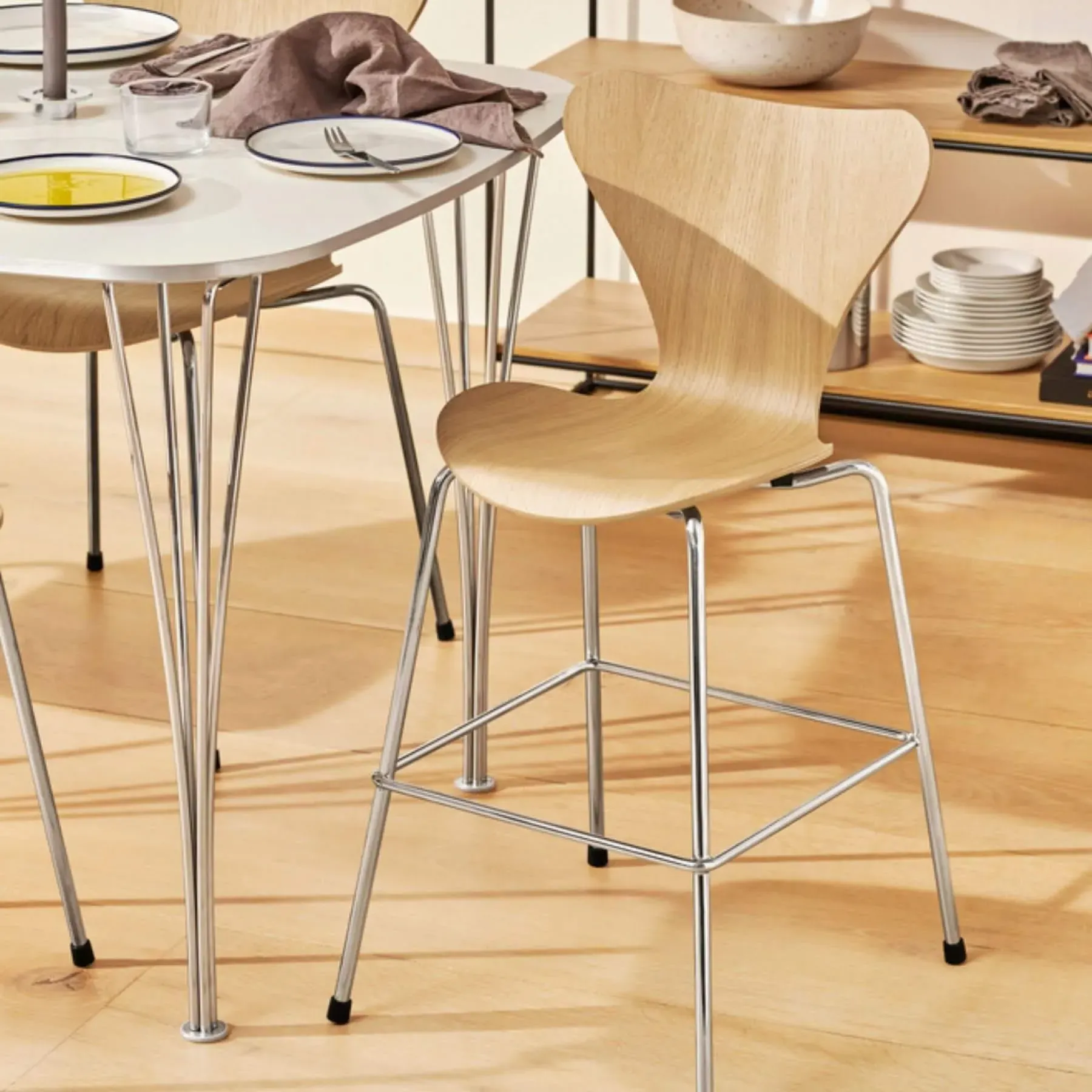 Bar Stool with Footrest - Yellow, Veneer