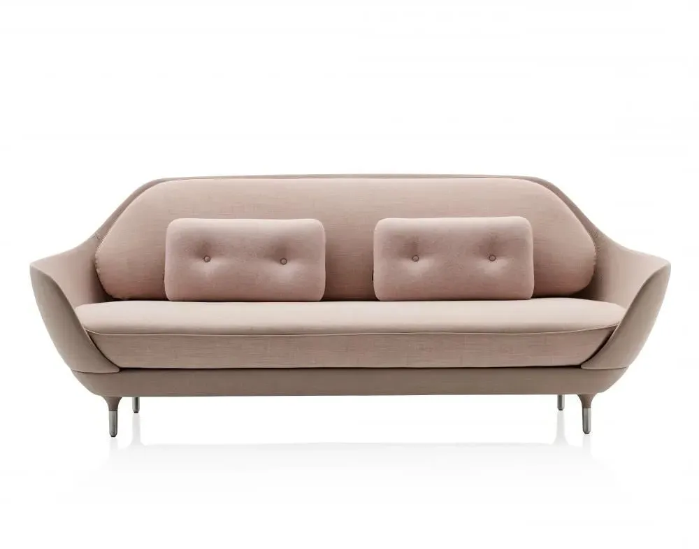 Curved Sofa with Buttons - Black, Fabric