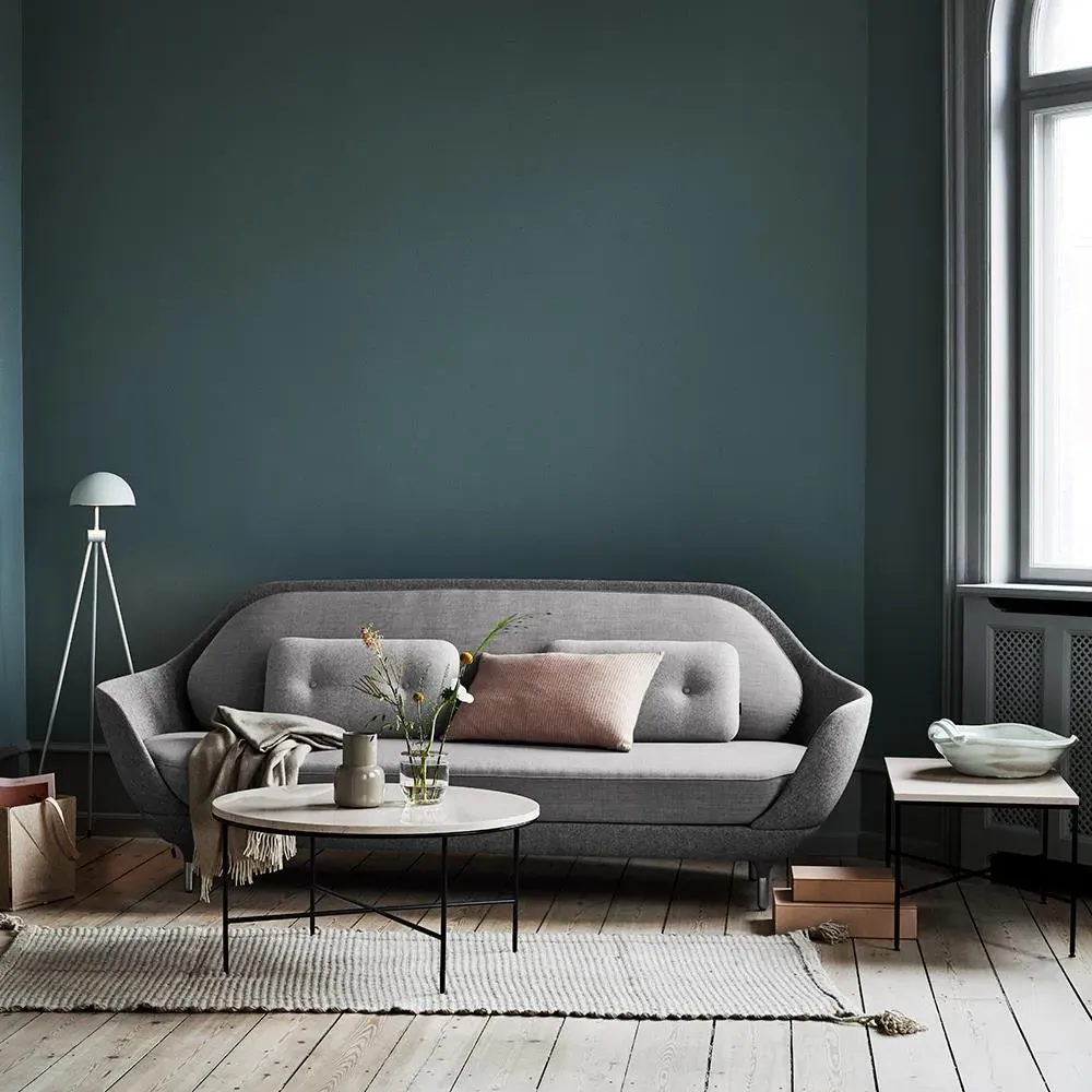 Curved Sofa with Buttons - Black, Fabric