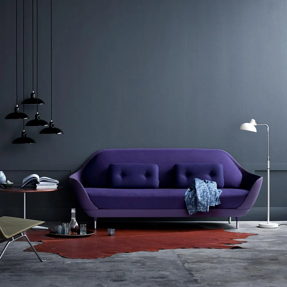 Curved Sofa with Buttons - Black, Fabric