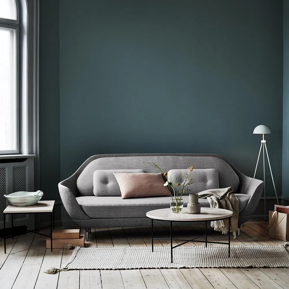 Curved Sofa with Buttons - Grey, Fabric