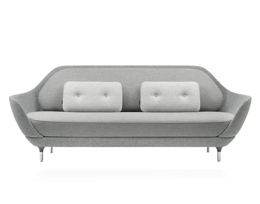 Curved Sofa with Buttons - Grey, Fabric