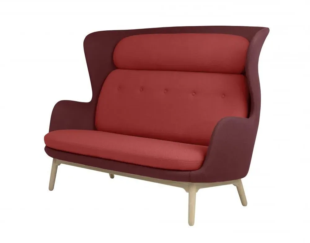 Curved Sofa with Winged Headrest - Blue, Fabric