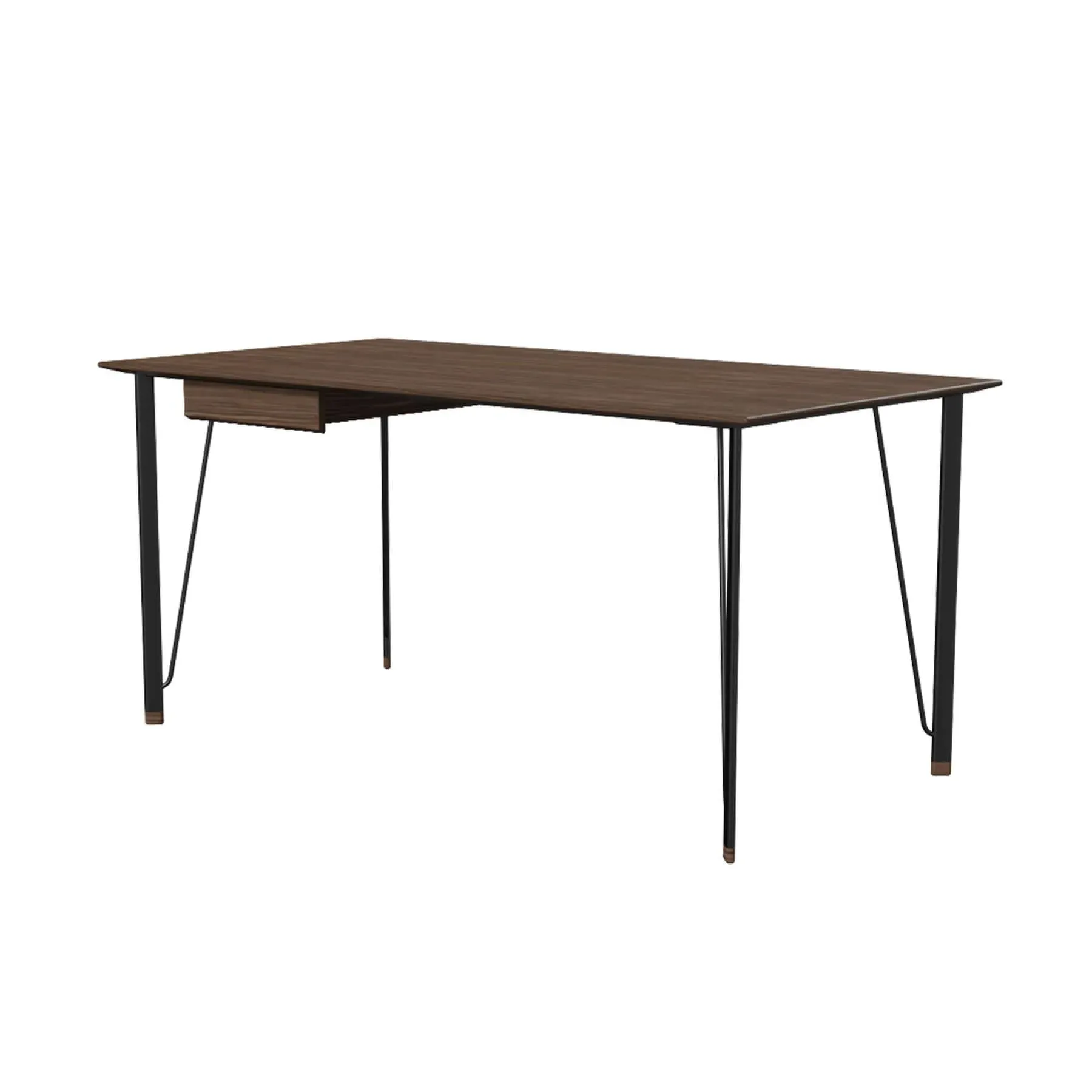 Desk with Drawer - Walnut, Black Steel