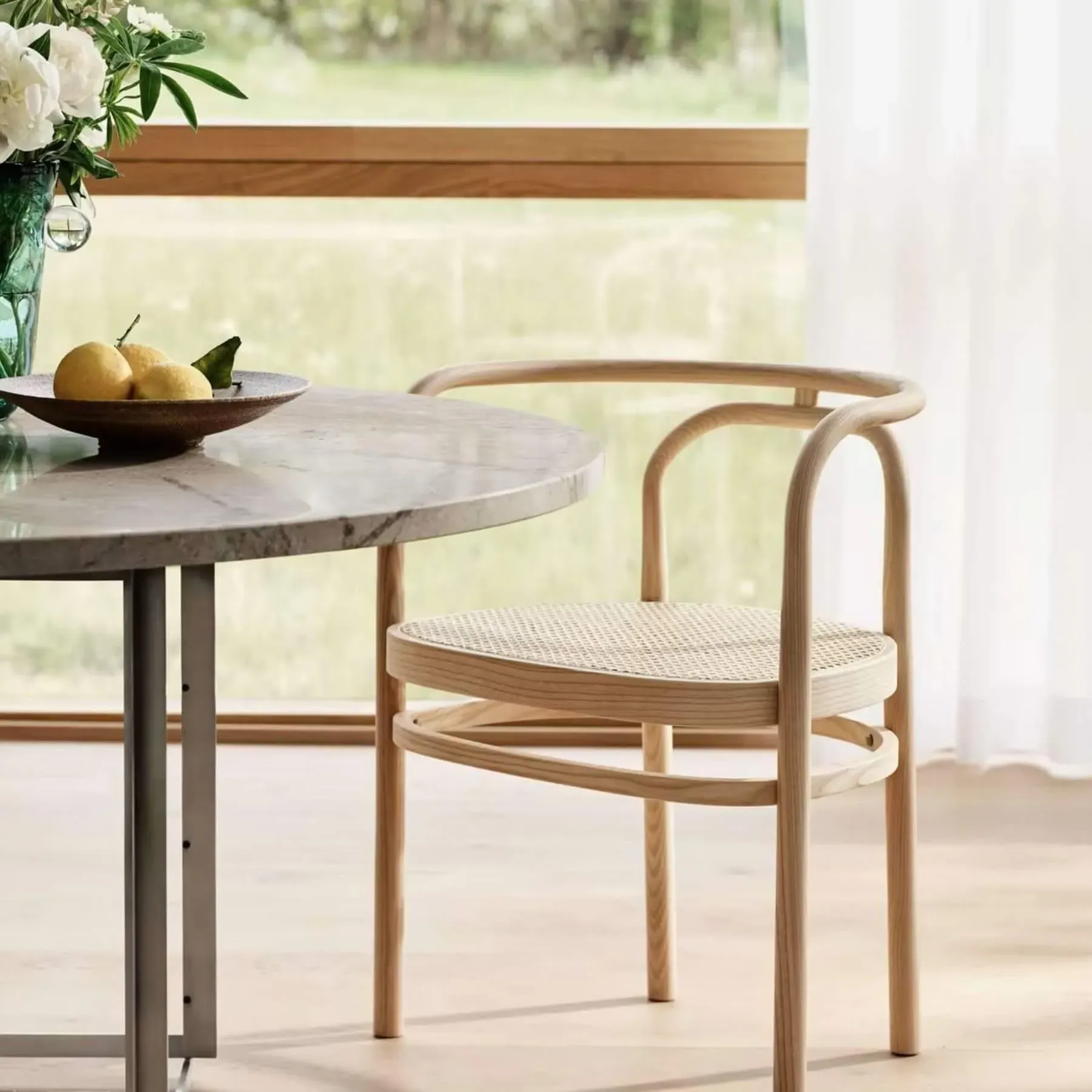 Dining Chair with Cane Seat - Black, Ash Wood