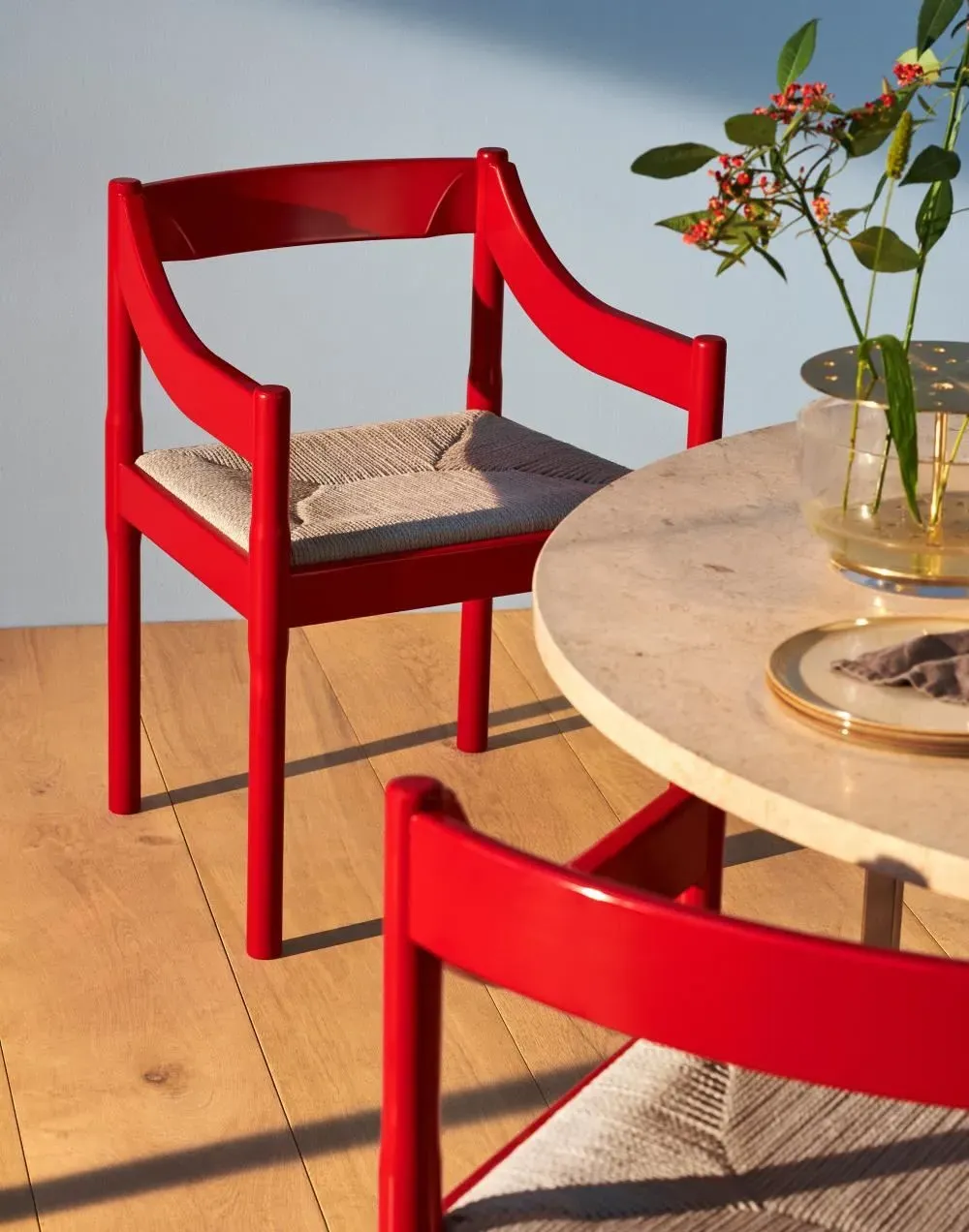 Dining Chair with Straw Seat - Red