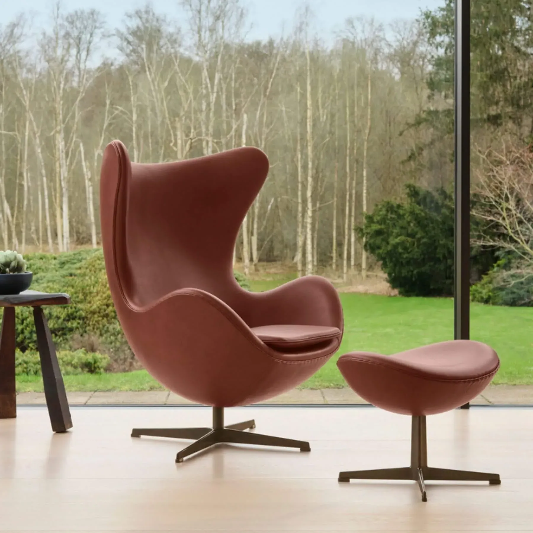 Egg Lounge Chair with Footstool - Natural, Leather