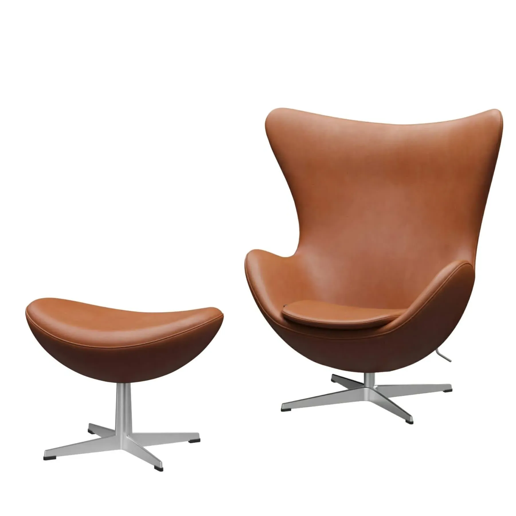Egg Lounge Chair with Footstool - Walnut, Leather