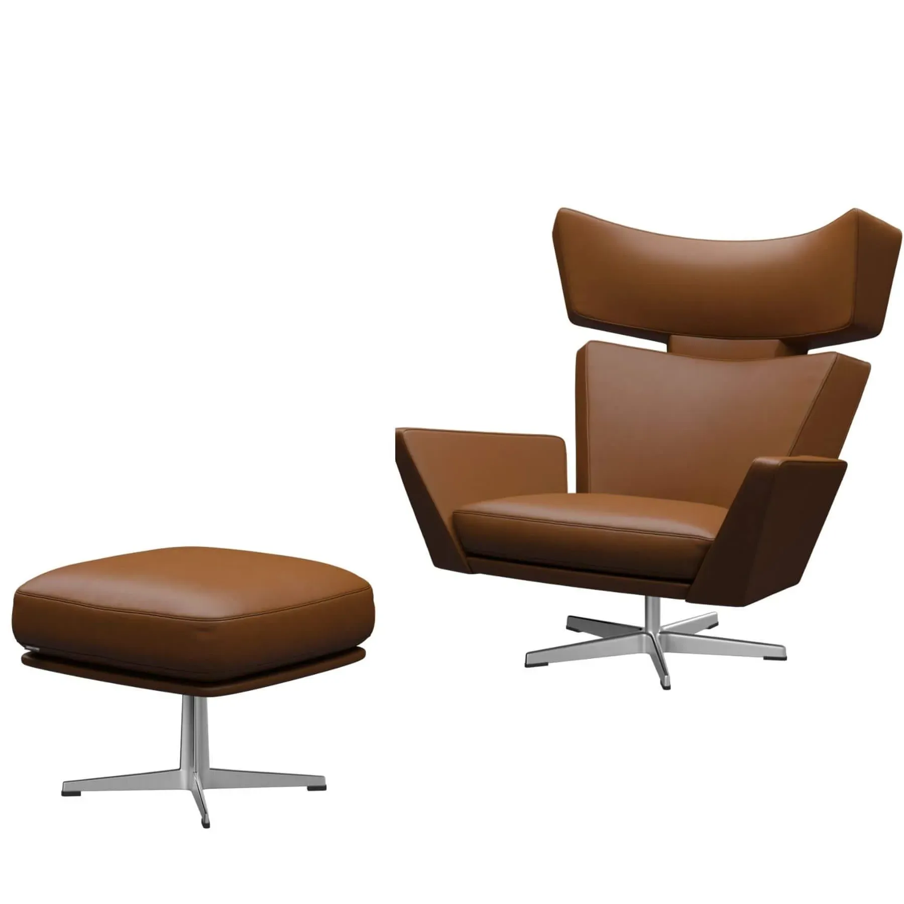 Lounge Chair Set with Footstool - Walnut, Leather