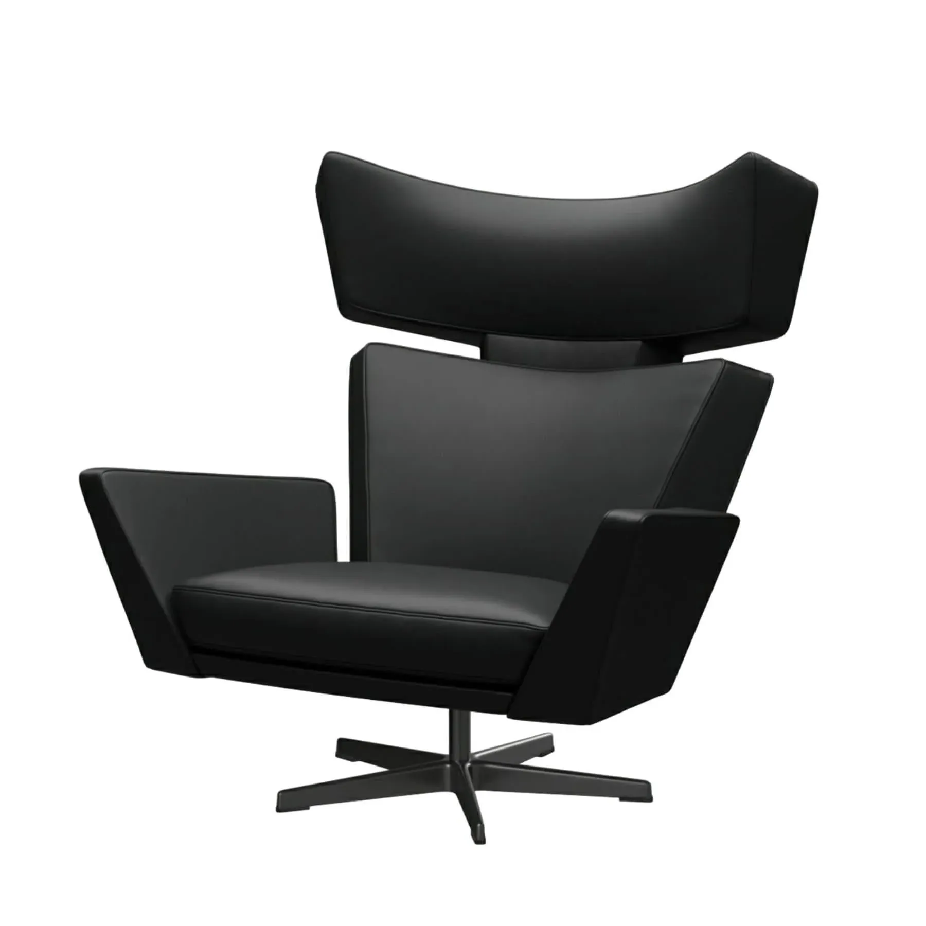 Lounge Chair with Black Base - Black, Leather image