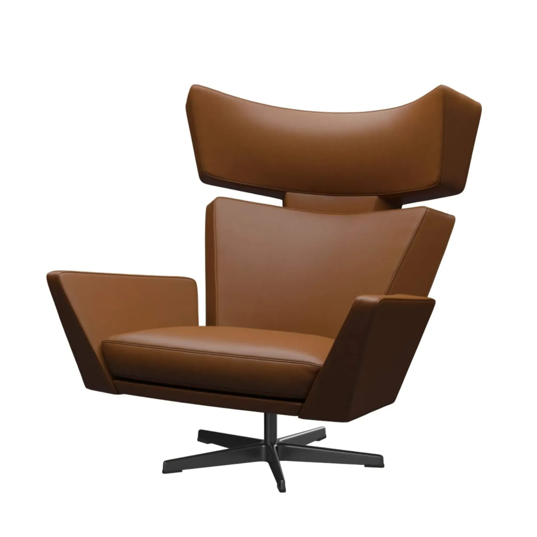 Lounge Chair with Black Base - Walnut, Leather image