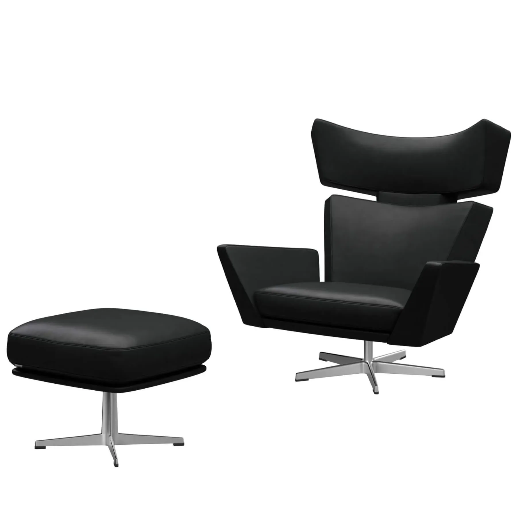 Lounge Chair with Footstool - Black