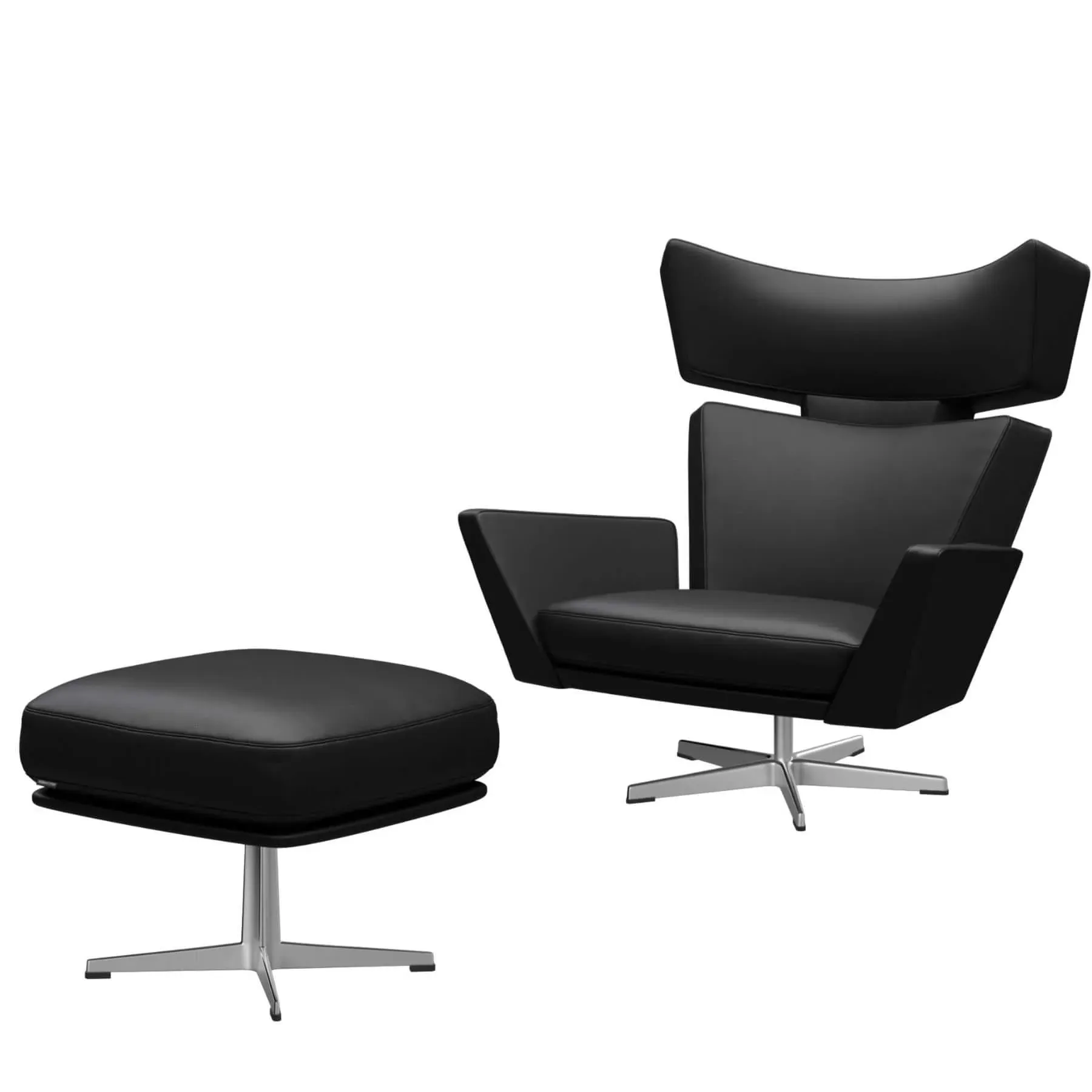 Lounge Chair with Footstool - Black, Leather
