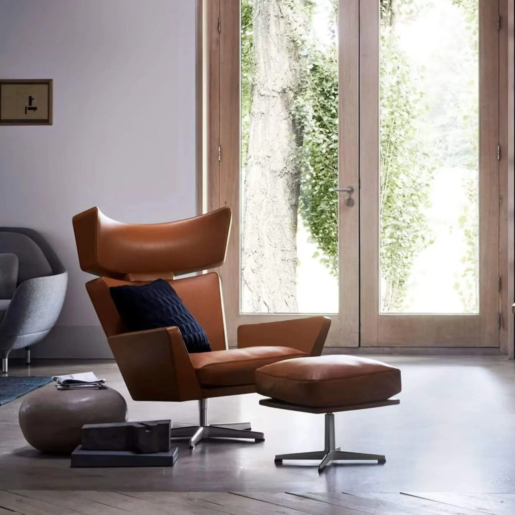 Lounge Chair with Footstool - Stone