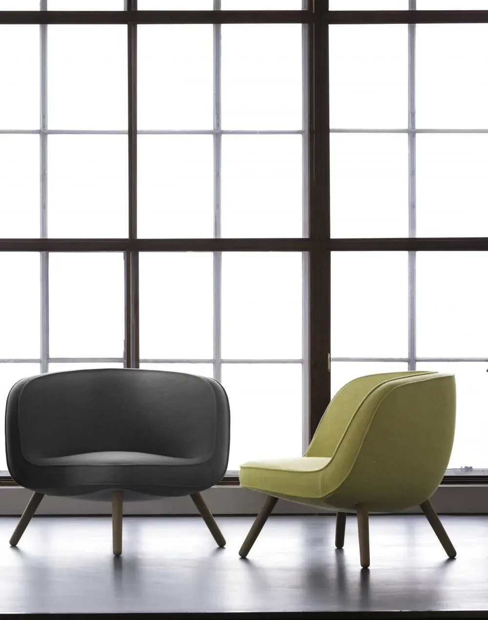 Lounge Chair with Oak Legs - Yellow, Fabric