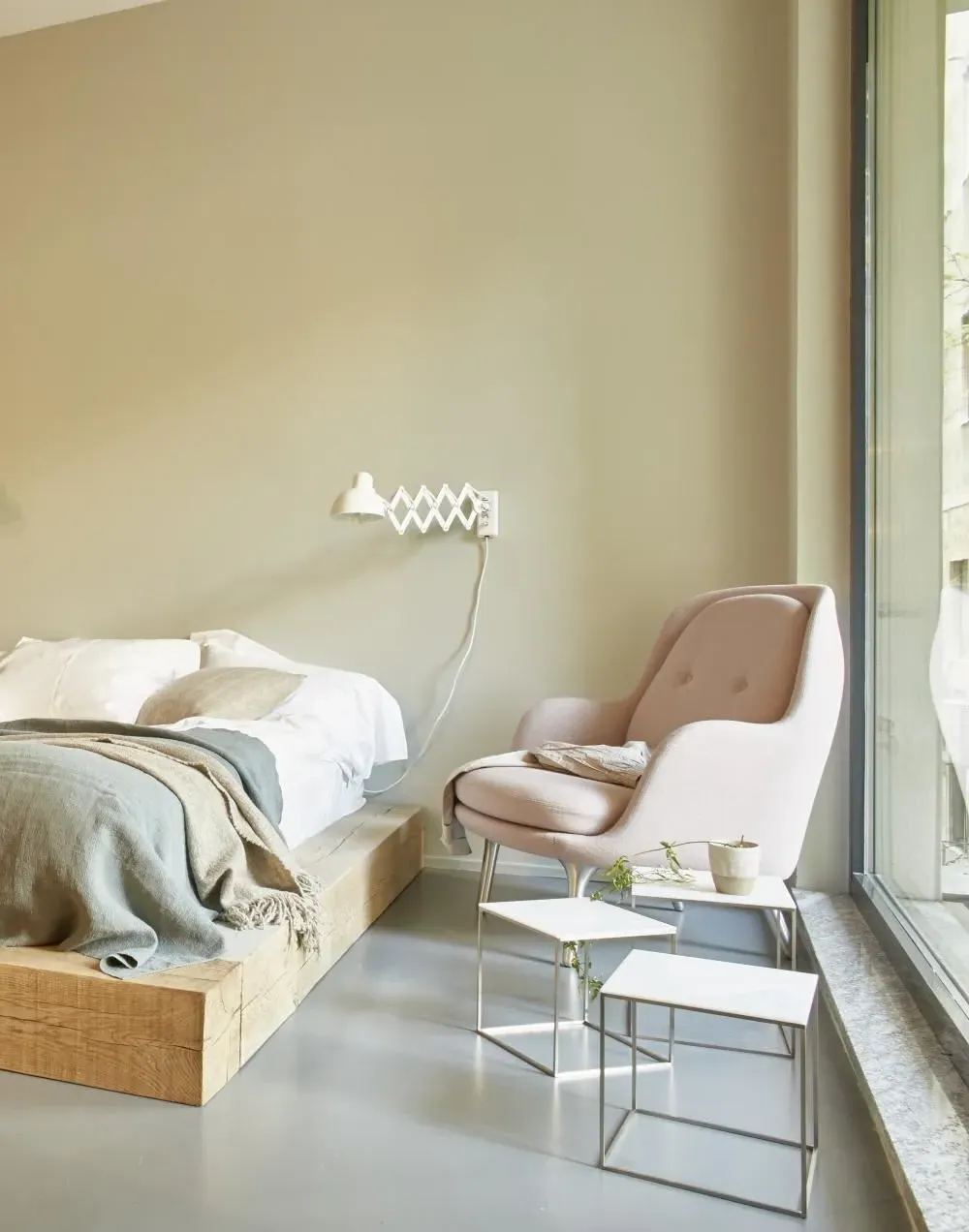 Lounge Chair with Wooden Legs - Beige, Fabric