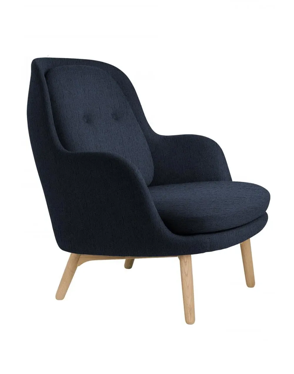 Lounge Chair with Wooden Legs - Dark Blue, Fabric