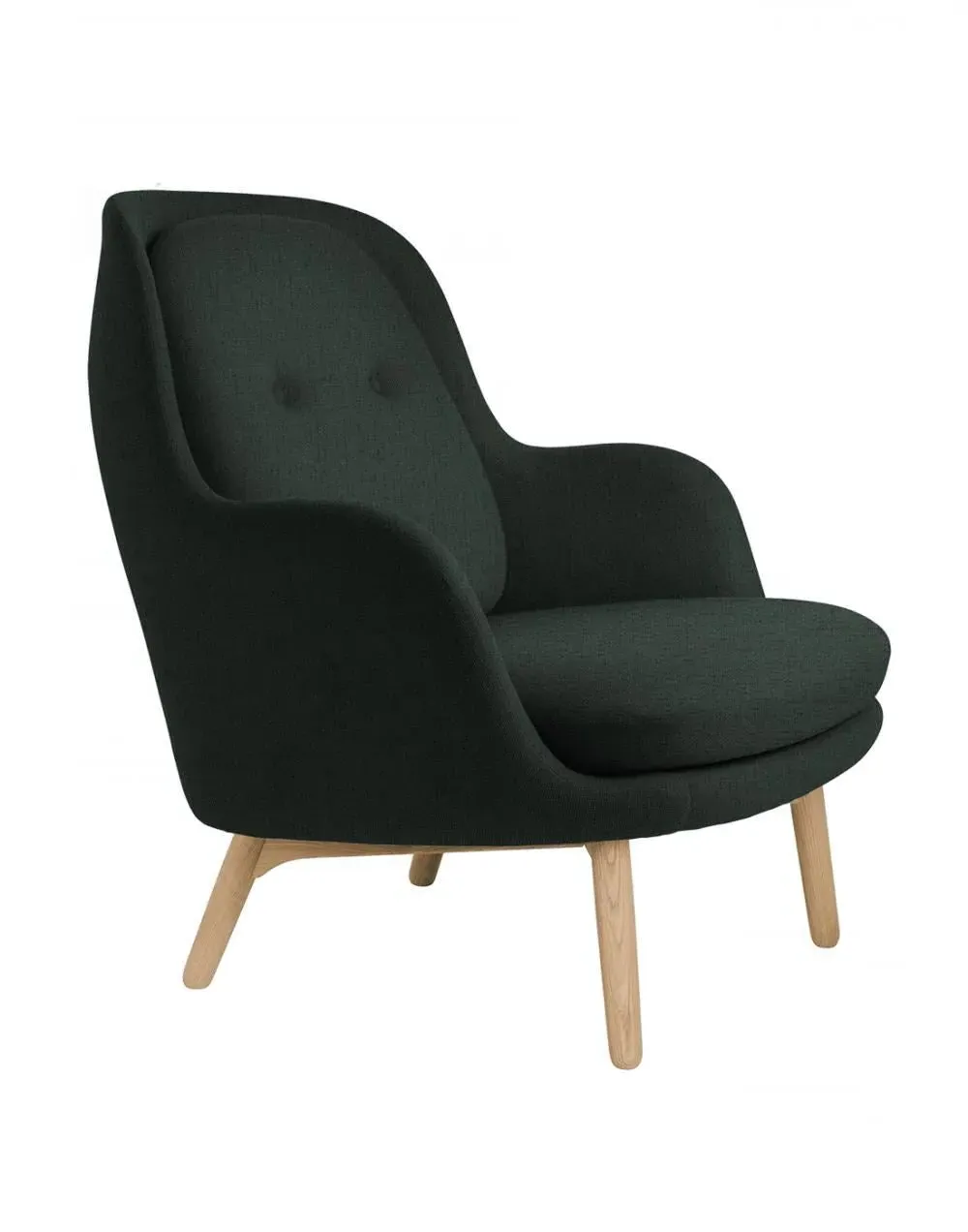 Lounge Chair with Wooden Legs - Dark Green, Fabric