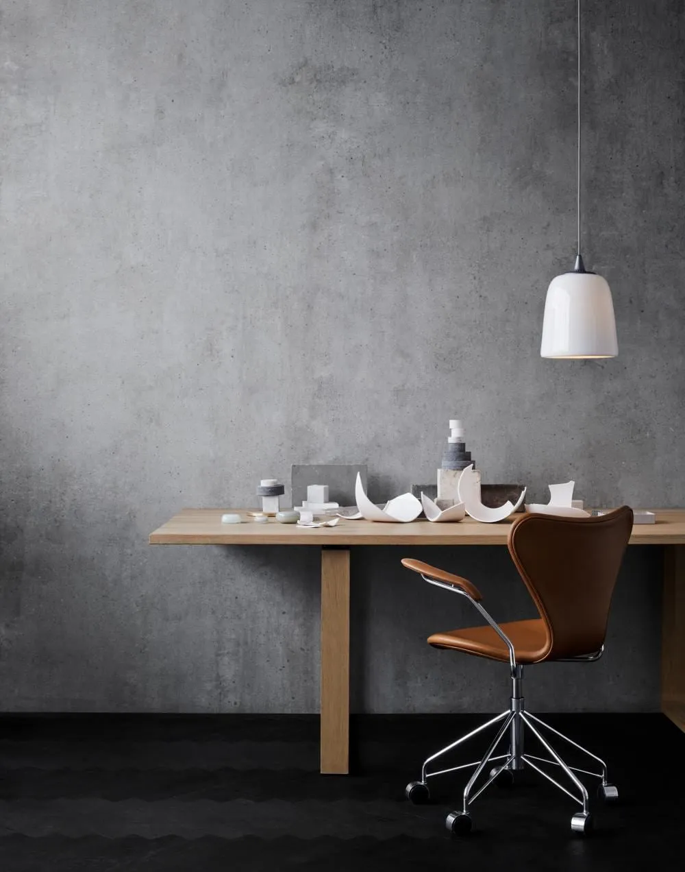 Pendant Light with Bone China Shade - Silver