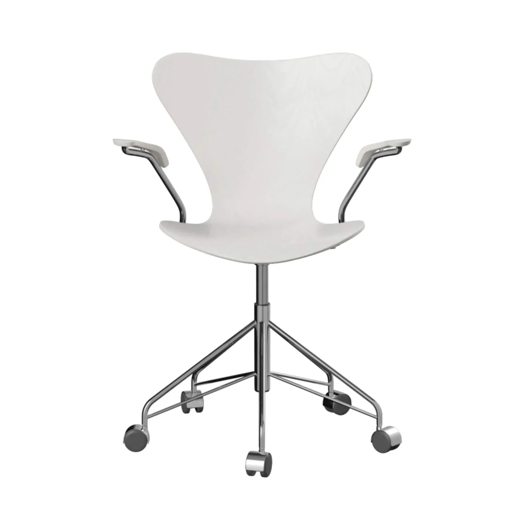 Swivel Armchair with Castors - White, Veneer
