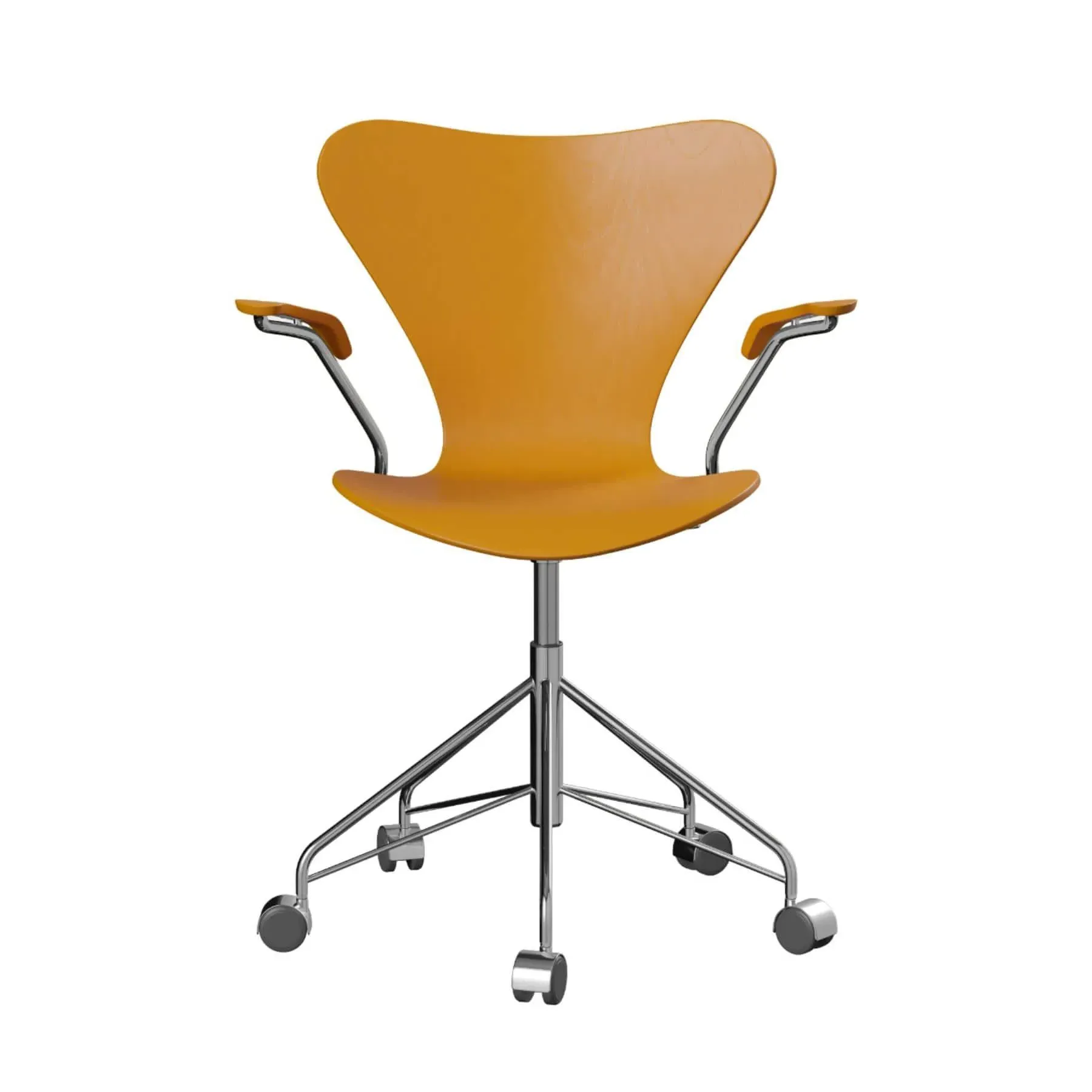 Swivel Armchair with Castors - Yellow, Veneer